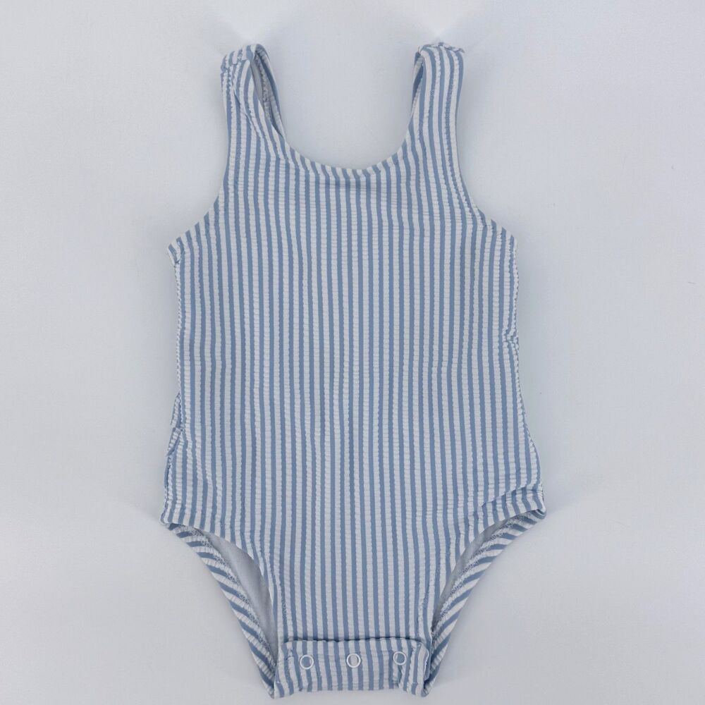 Old Navy Baby Girl Swimsuit 3-6M Blue White Stripe Lined One Piece Seersucker